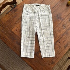 Zac & Rachel 10 White Spring Pants Pull On Relaxed Fit Black Detail Ankle Length